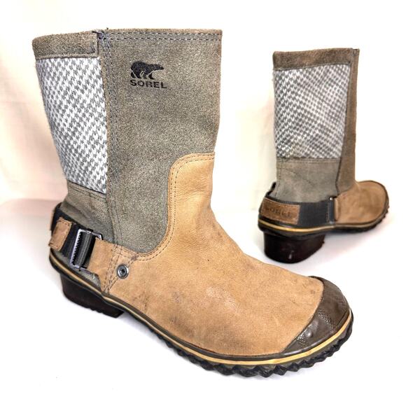 Sorel Shoes - SOREL Boots Womens 7 Slimshortie Winter Waterproof Leather Felt Casual Tan Grey